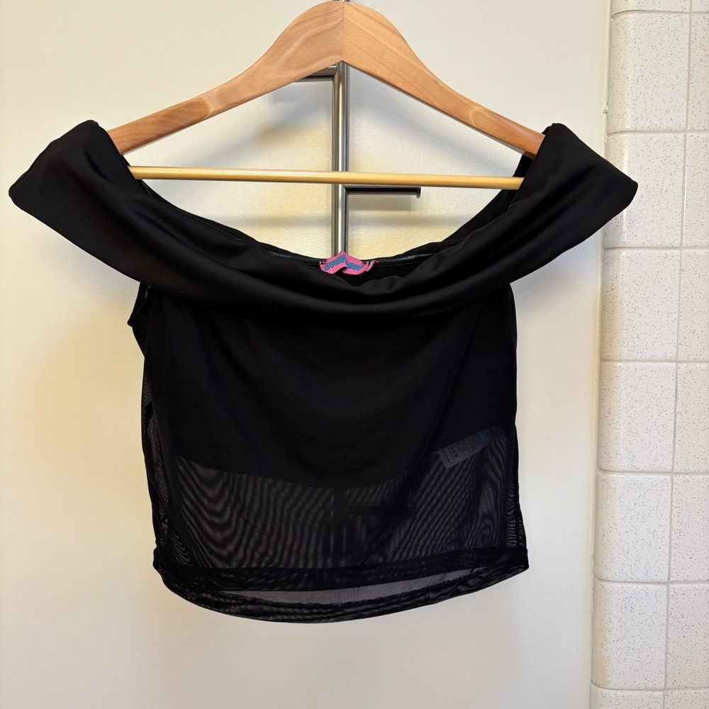 Edikted Black Sheer Crop Top Size XL Off Shoulder Goth Festival Cropped EGirl